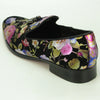 Fiesso Black Roses Floral Suede Slip-on Dress Shoes FI 6921