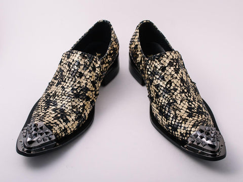 New Men's Black Fiesso Gold Foil Metal Toe Slip on Shoes FI 6842