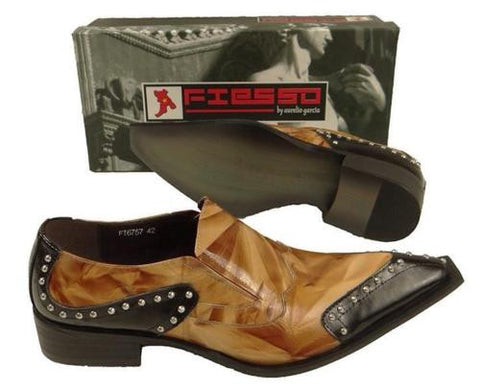New Fiesso Black Brown Patent Leather Metal Tip Shoes FI 6757