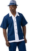 Montique Color Block 2 Pc Shirt and Pants Walking Set 2072