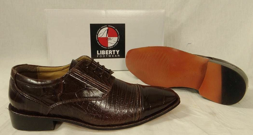 New Men's Liberty Brown Croco Lizard Print Faux Leather Dress Shoes LS-162