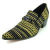 Fiesso Black/Gold Flocking Print Suede Slip on Pointed Toe Shoes FI 7307