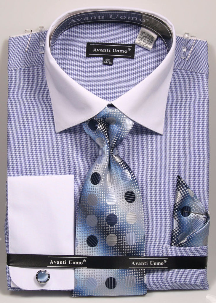 Avanti Uomo Men's DN74M Blue Herringbone Cotton Dress Shirt Tie Set | Uptown Fashion Outlet Avanti Uomo Men's DN74M Blue Herringbone Cotton Dress Shirt Tie Set | Uptown Fashion Outlet