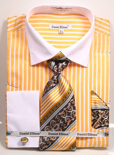 Daniel & Ellisa DS3787P2 Men's Multi Bold Pin Stripe Pattern Shirts with Cuff Links