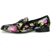 Fiesso Black Roses Floral Suede Slip-on Dress Shoes FI 6921