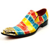 Fiesso Multi Color Print Leather Pointed Toe Metal Tip Shoes FI 7433