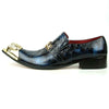 Fiesso Blue Croco Print Patent Leather Pointed Metal Toe Shoes FI 7513