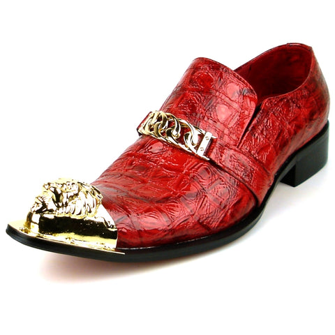 Fiesso Red Croco Print Patent Leather Pointed Metal Toe Shoes FI 7513