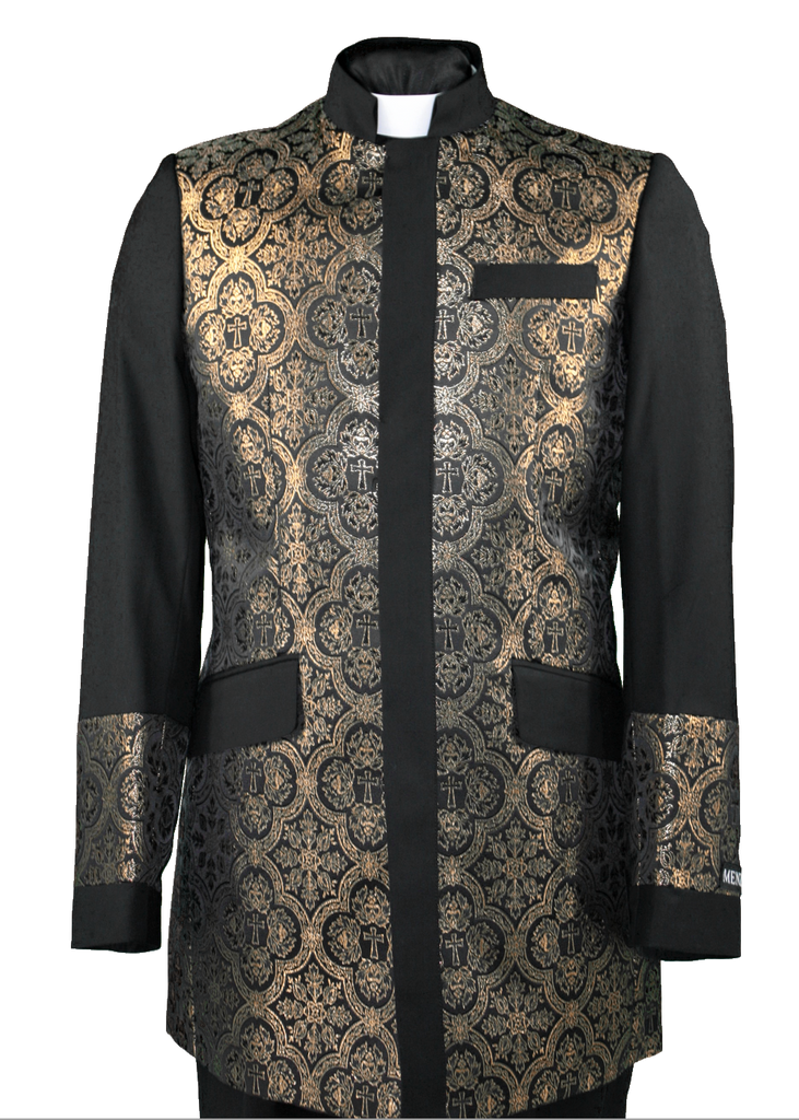 Preach Jacket Men's Preaching Clergy Jacket Black/Gold | Uptown Fashion Outlet