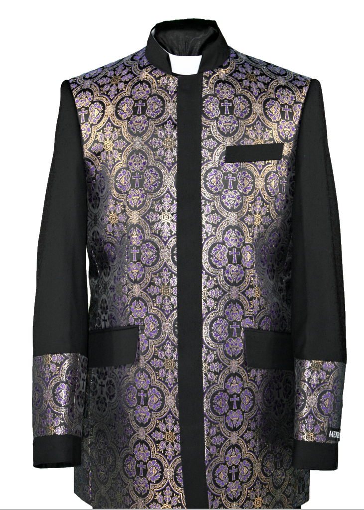 Men's Preaching Clergy Jacket Black/Purple