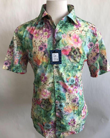 Lanzzino Floral Short Sleeves Lime Green Shirt