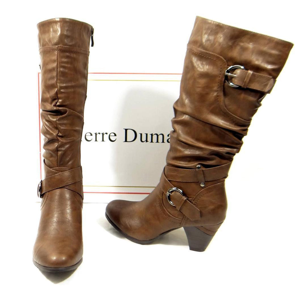 Pierre Dumas Full Zipper Scrunched Buckle Accent Brown Boots Rosina-6