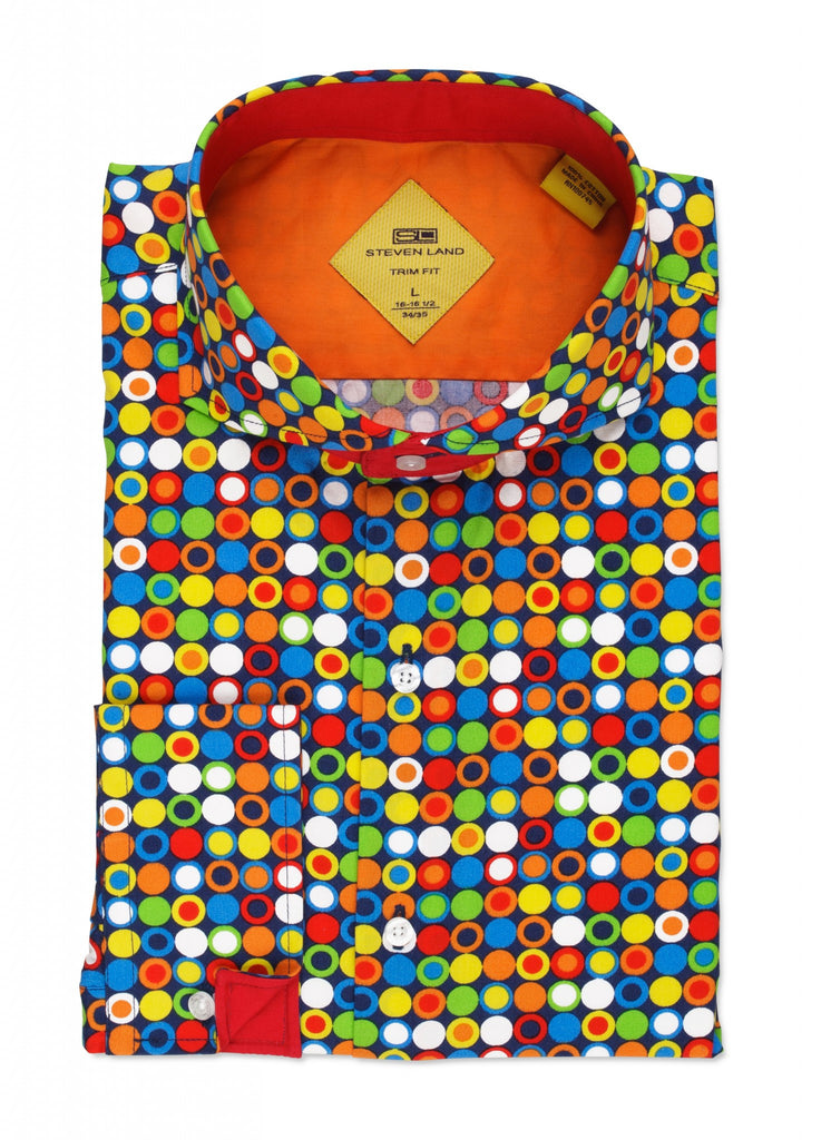 Steven Land Dress Shirt Multi Polka Dots