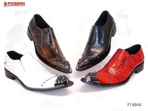Fiesso  Pointed Metal Toe Slip on Shoes with Spikes Studs FI 6844