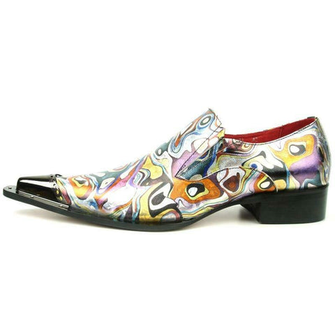 Men's Fiesso Leather Pointed Toe Multi Color Metal Tip Shoes FI 7467