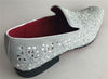 Fiesso White Suede Silver Rhinestones Formal Entertainer Slip on Shoes FI 7415