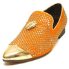 Men's Fiesso Orange Suede with Gold Crystals Metal Tip Slip On Shoes FI 6968
