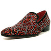 Fiesso Black Suede Red Rhinestones Formal Entertainer Slip on Shoes FI 7415