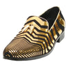 Men's Fiesso Gold Black Suede Zebra Design Slip On Cap Toe Dress Shoes FI 6945
