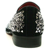 Fiesso Black Suede Silver Rhinestones Formal Entertainer Slip on Shoes FI 7415