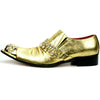 Men's Fiesso Gold Designer Rhinestones Pointed Metal Tip Shoes FI 7460