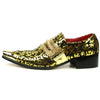 Men's Fiesso Gold Embossed Paisley Gold Chain Pointed Metal Tip Shoes FI 7462