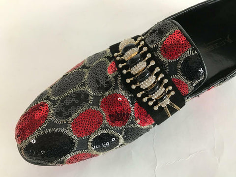 New Men's Fiesso Black Red Slip On Fashion Entertainer Sequins Shoes FI 7025