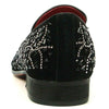 Fiesso Black Suede Black Rhinestones Formal Entertainer Slip on Shoes FI 7415