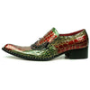 Men's Fiesso Red Green Alligator Print Chain Slip On Pointed Toe FI 7393