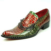 Men's Fiesso Red Green Alligator Print Chain Slip On Pointed Toe FI 7393