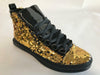 Fiesso Men's Fashion High Top Sequins Patent Sneakers Red,Black,Gold FI 2249