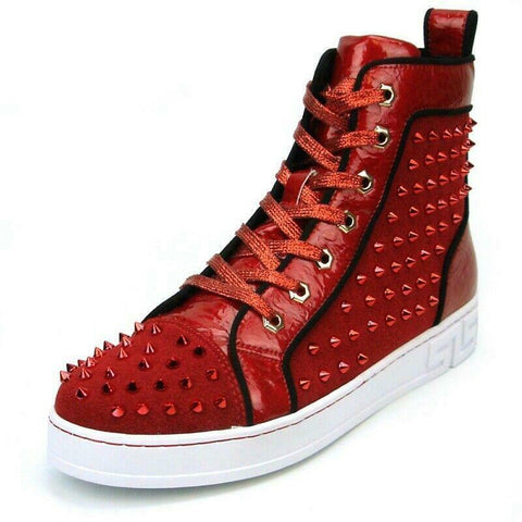 Encore by Fiesso Red Fashion High Top Sneakers with Spikes FI 2364