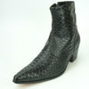 New Men's Fiesso Black Pointed Toe Snake Print Cowboy Boots w/ Zipper FI 7240