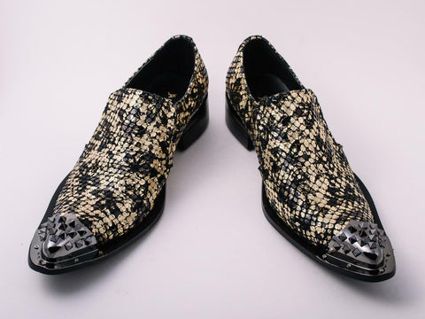New Men's Black Fiesso Gold Foil Metal Toe Slip on Shoes with Spikes FI 6842