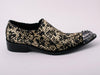 New Men's Black Fiesso Gold Foil Metal Toe Slip on Shoes with Spikes FI 6842