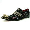 Men's Fiesso Black Suede with Floral Print Slip On Shoes Metal Toe FI 7394