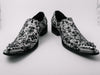 New Men's Black Fiesso Silver Foil Metal Toe Slip on Shoes with Spikes FI 6842