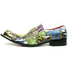 Men's Fiesso Multi-Colored Leather Python Print Slip on Shoes Metal Tip FI 7395
