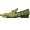 Men's Fiesso Green Suede with Gold Crystals Metal Tip Slip On Shoes FI 6968