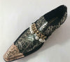 Men's New Fiesso Gold Slip on Shoes with Gold Pointed Metal Toe FI 7130