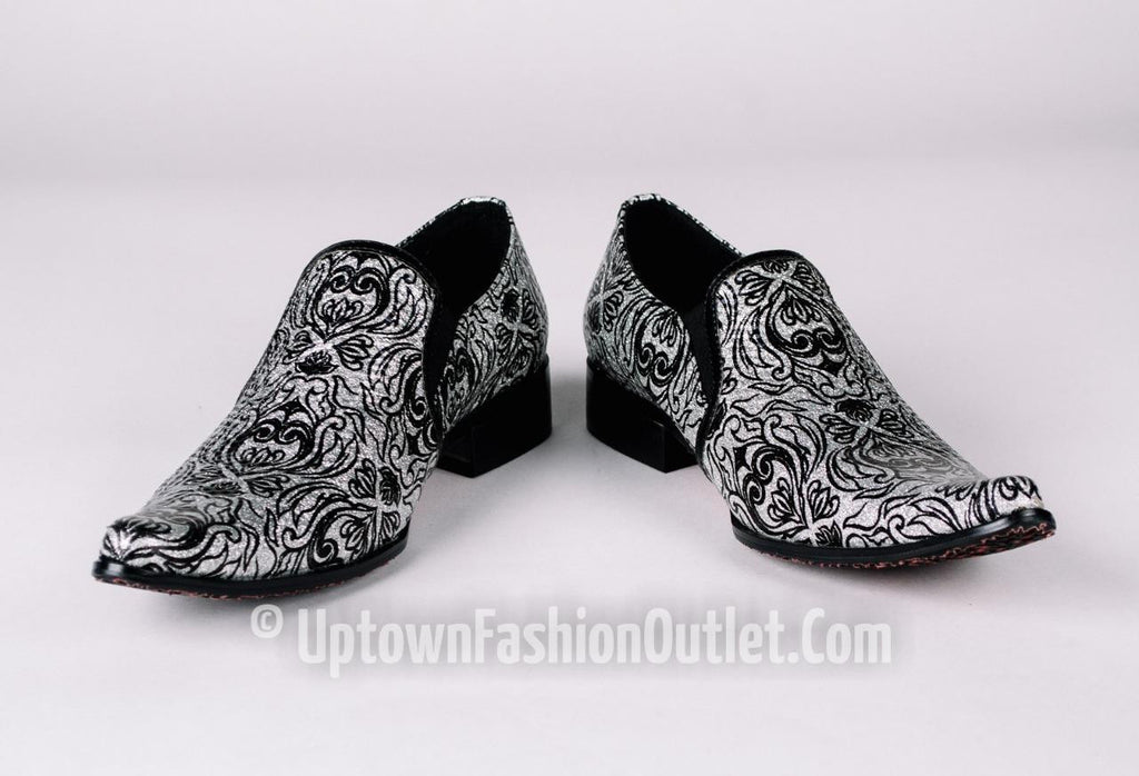 New Men's Fiesso Silver Black Artistic Dress Shoes FI 6775
