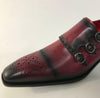 New Encore Fiesso Burgundy Leather Buckle Brogue Slip on Dress Shoes FI 8703