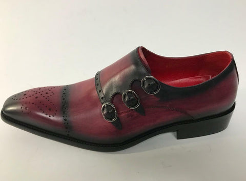New Encore Fiesso Burgundy Leather Buckle Brogue Slip on Dress Shoes FI 8703