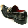 Men's Fiesso Black Grey Leather Snake Print Slip on Shoes Metal Tip FI 7435