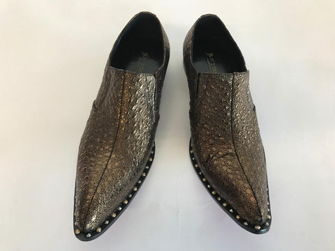 Men's Fiesso Gunmetal Snake Print Dress Shoes FI 7009