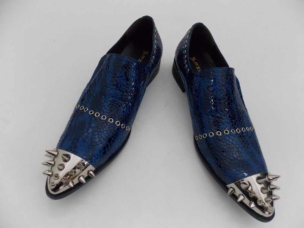Men's Fiesso Blue Patent Snake Leather Pointed Toe Shoes