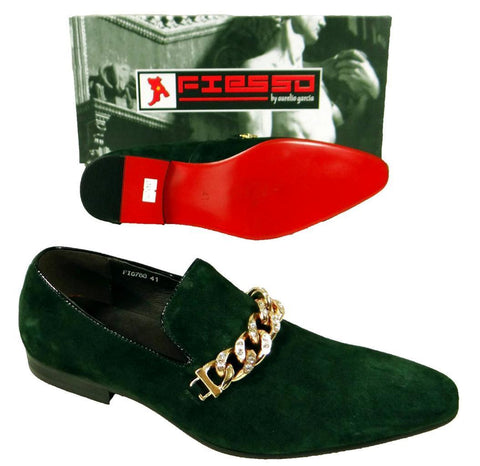 Men's New Fiesso Green Suede Slip on Shoes FI 6788