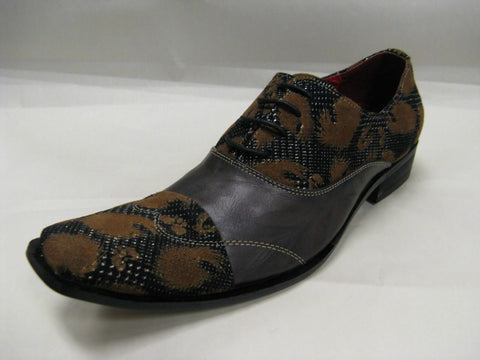 Fiesso New Brown with Leather and Fabric Cognac Flocking Design Shoes FI 8606