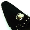 Men's Fiesso Black Suede with Silver Studs Skull Slip On Shoes FI 7199