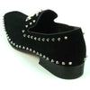 Men's Fiesso Black Suede with Silver Studs Skull Slip On Shoes FI 7199